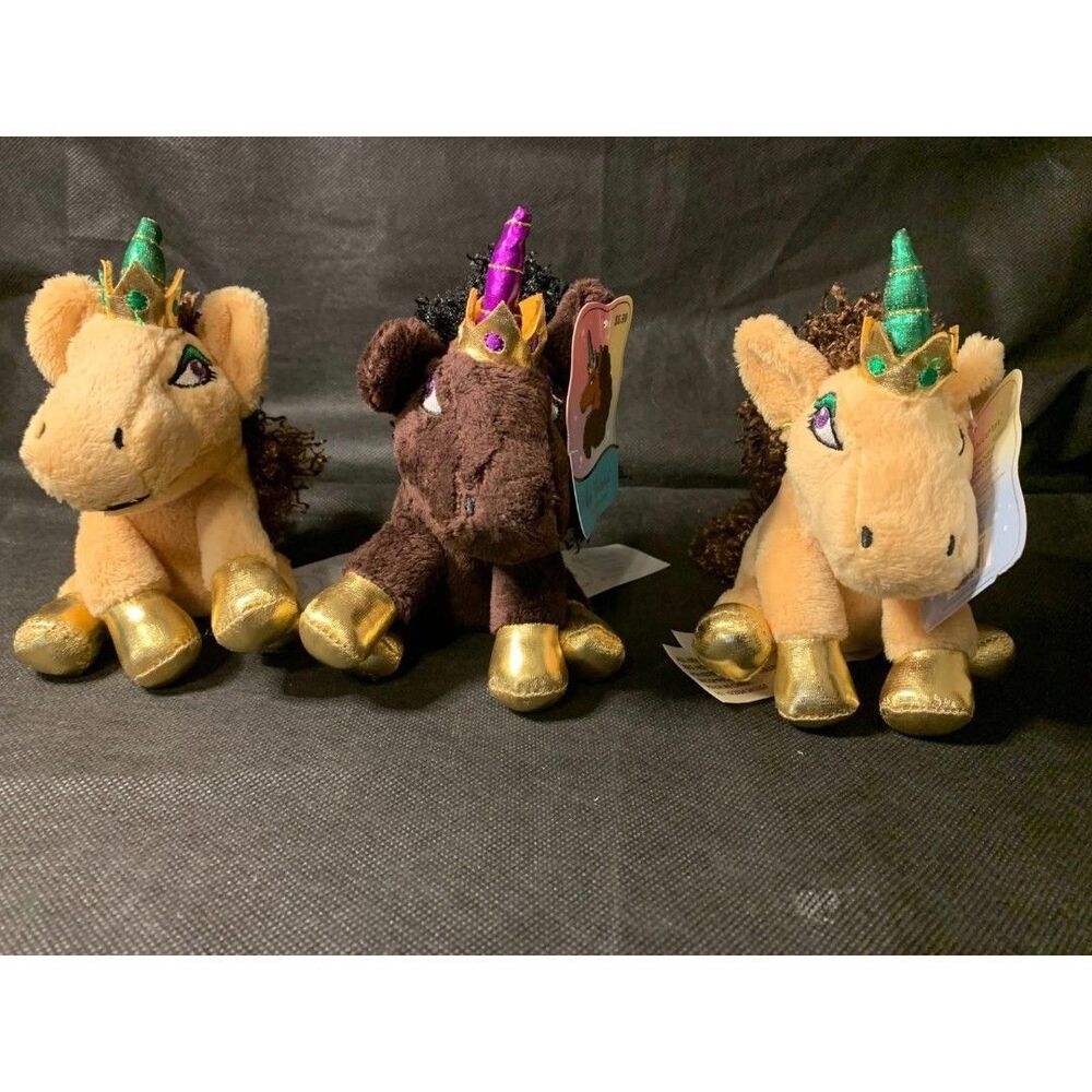 Lot of 3 Afro Unicorn Mini Unicorn Plush Keychains